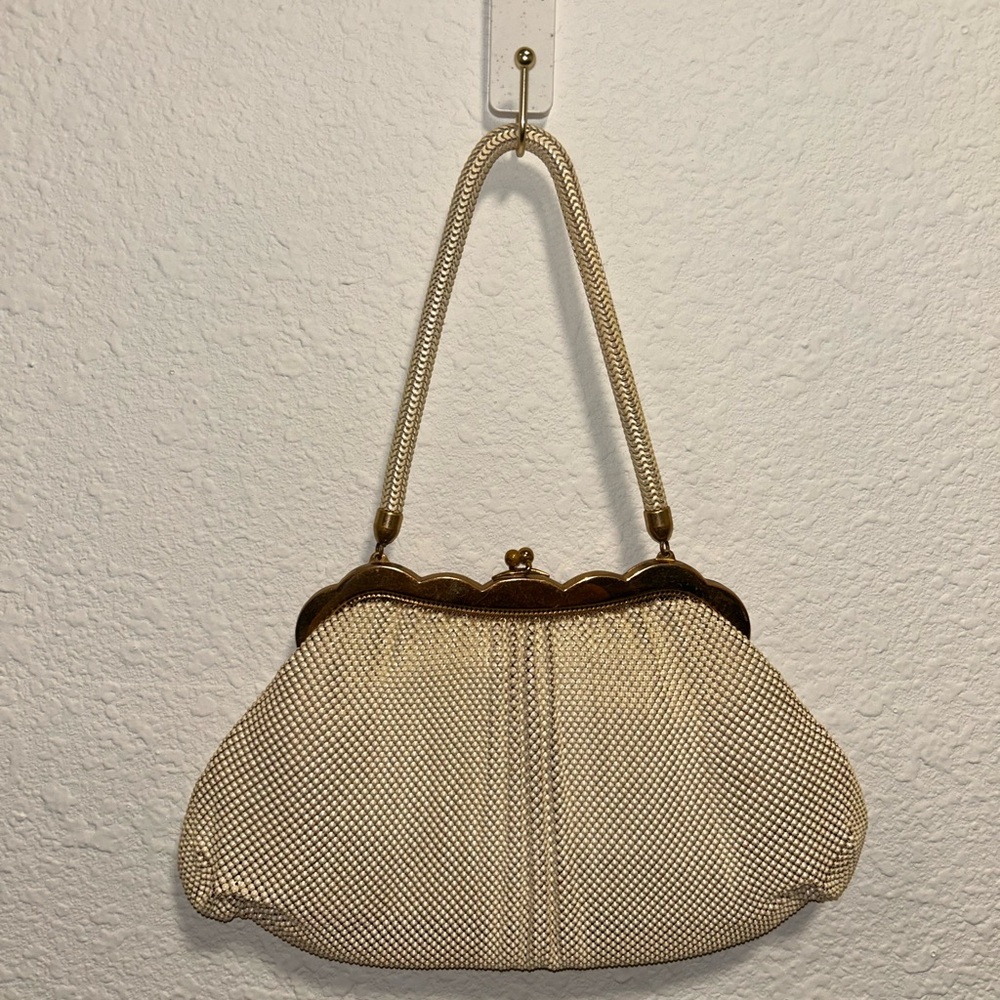 Vintage Whiting & Davis Co. Alumesh Handbag Purse Off White Mesh Chain Made USA